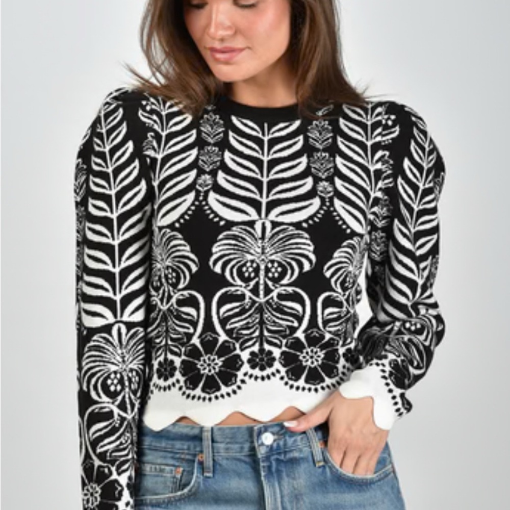 Farm Rio ainika tropical puff shoulder sweater